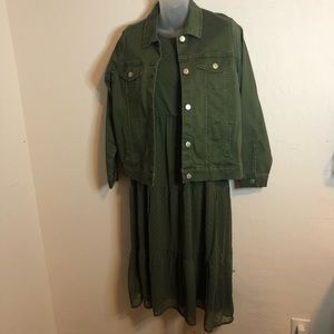 Wonder Nation army green coordinating dress and jacket, size XL (14/16)